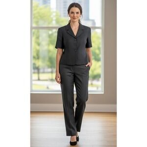 Talbots Petites Irish Linen Blazer‎ Pants Set Women's Sz 10 Black Classic Office